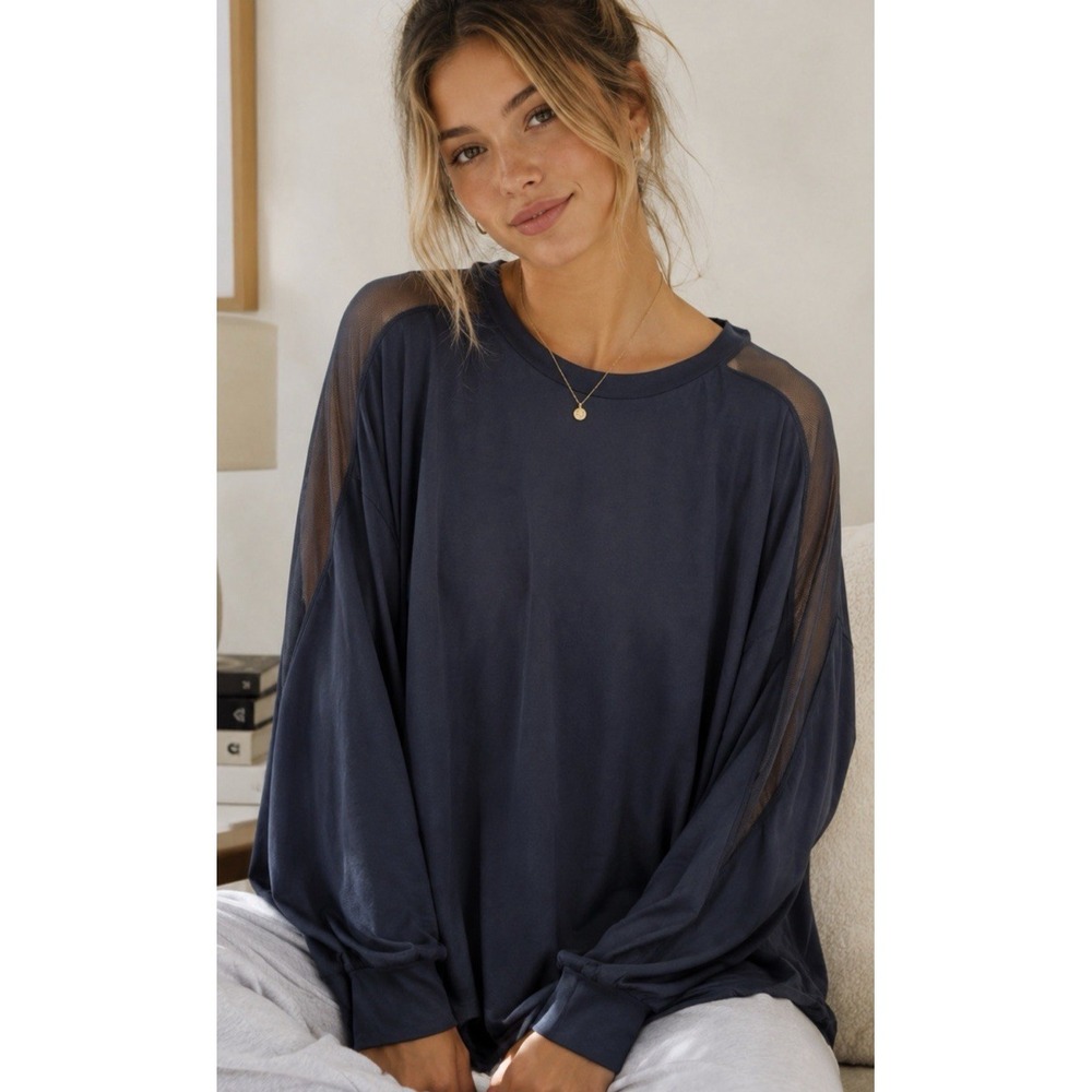Honeylove Blisswear Long Sleeve Top Size L Navy Loungewear Comfort Soft Stretch